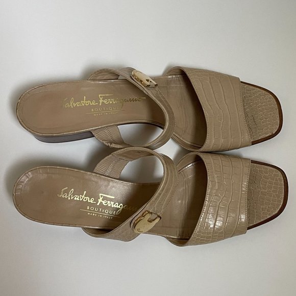 Salvatore Ferragamo Cream and Tan Sandals with H-Style Straps - Picture 3 of 15